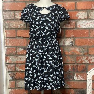 Lauren Conrad Black Bird Navy Dress 8 Peter Pan